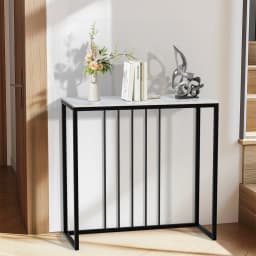 Sintered Stone Console Table Narrow Entryway Table with Black Metal Frame for Hallway Foyer Living Room Behind Sofa