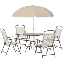 Outsunny 6 Piece Garden Dining Set with Umbrella, Patio Sets with Parasol with 4 Dining Chairs & Tempered Glass Table