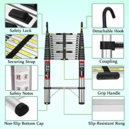 5M/16.5FT Telescoping Ladder with Hooks, Multifunction Stainless Steel EN131 Collapsible Extension Ladder for Indoor/Outdoor