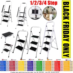Folding Steel Step Ladder Heavy Duty Stool Seat Portable Ladder Metal Foot With Safety Non Slip Rubber For Office Garage Home