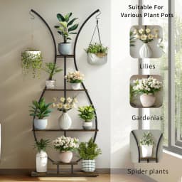 Vase Shape Tall Planter Display Rack Metal Garden Plant Stand with 5 Tiers and Hangers
