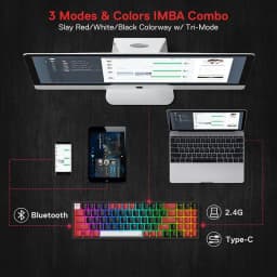 Redragon K628 PRO 75% 3-Mode Bluetooth 2.4Ghz Wireless RGB USB LED Gaming Keyboard 78 Keys Hot Swappable Compact Mechanical
