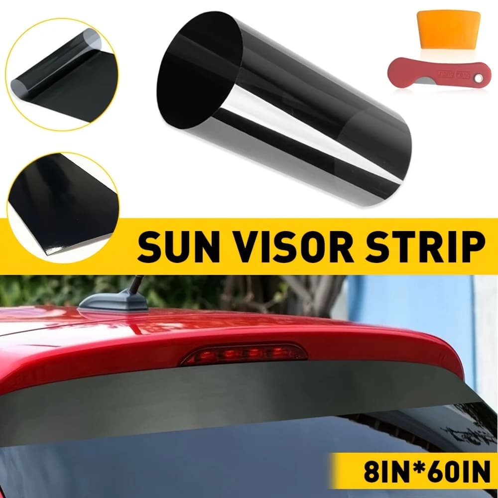 1Pcs 8*60inch Car Sun Visor Strip Windshield Banner Vinyl Long Lasting Premium Blank Decal Black Shade Window Film Decal Car UV