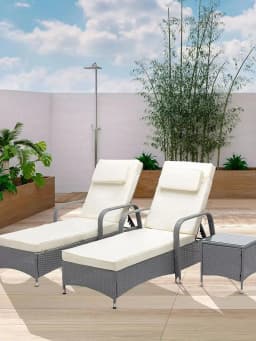 mcc direct 3 Pieces Rattan Sun Lounger Bed Recliner Outdoor Garden Chair & Side Table Set Venice