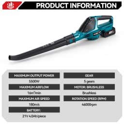 ONEVAN 5500W Brushless Electric Air Blower Cordless Leaf Blower Leaves Snow Dust Cleaning Tool Fit For Makita 18V Battery Pins