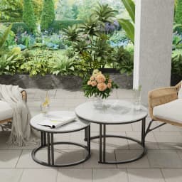 Circle Nesting Coffee Table Set of 2, Modern Chic Round Nested Center Coffee Table with Sinter Stone-top Stacked Sofa Side Table