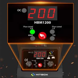 HITBOX MIG Welding Machine 220V 50/60Hz HBM1200 3 in 1 Semi-Automatic Inverter Welder Large Display ARC/MIG/Lift TIG Gasless Soldering Outdoor Home Welder for Carbon Steel Stainless Steel