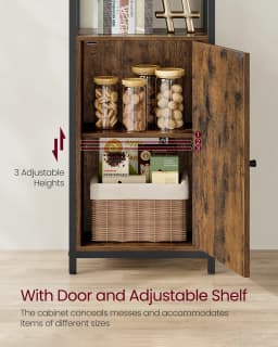 VASAGLE 6-Tier Bookcase, Tall Bookshelf with Door, Metal Frame, Adjustable Shelves, 24 x 40 x 159.5 cm