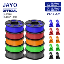 JAYO 2.0 PLA Plus 3D Filament 1.75MM 10 Rolls PLA + 3D Printer Filament Neatly Wound 3D Printing Filament High Toughness
