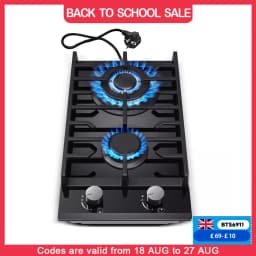TopStrong 2 Burners 30cm Kitchen Built in Tempered Glass NG/LPG Dual Fuel Gas Hob UKGCT-B02