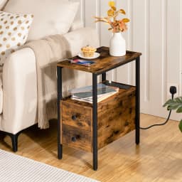 HOOBRO End Table With Charging Station Narrow Side Table With 2Drawer And USB Port And Power Outlets Nightstand For Small Space