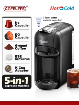 Cafelffe 5 in 1 Multiple Capsule Coffee Machine Hot/Cold DG Cappuccino Nespresso Capsule ESE Pod Ground Coffee Cafeteria 19Bar