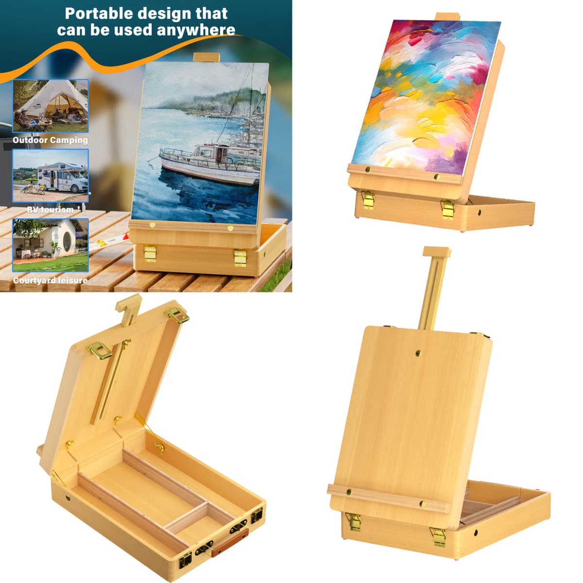 Wooden Table Easel Box,Portable Folding Artist Drawing & Sketching Board for Adults, Beginners, Artists Painting