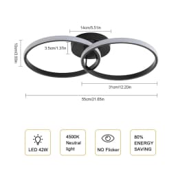 Ceiling Light Modern LED Black Double Ring Ceiling Lamp Natrual Light 4000K Lighting Fixtures for Bedroom Kitchen Living Room St