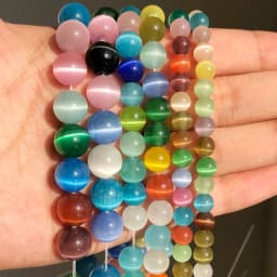 Natural Stone Pink White Moonstone Cat Eye Beads For Jewelry Making Smooth Loose Spacer Beads Opal Diy Charm Bracelets Necklace