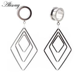 Alisouy 2pcs 6-25MM Stainless Steel Ear Plugs and Tunnels Dangle Ear Piercing Expansion Ear Stretched Flesh Tunnels Body Jewelry