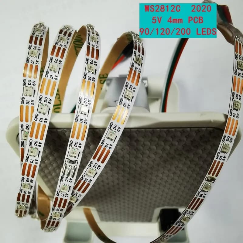1M DC5V 90 120 200 LEDs/m WS2812C 2020 LED Addressable pixel LED Strip Flexible RGB Full Color Strip IP20 White PCB 4mm Wide PCB