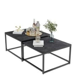 LUVODI Nesting Coffee Table Set of 2 Sintered Stone Top Black Metal Frame Space Saving Accent Tables for Living Room
