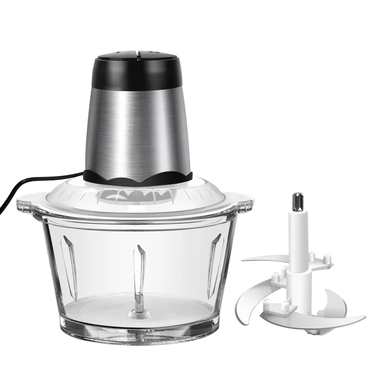 300W Electric Meat Grinder Mincer with 2 L Glass Container, 2 Speed, 4 Durable Blades, Easy to Use and Clean