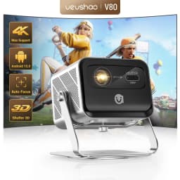 VEVSHAO V80 4K Projector Full HD1080P 2200 Anis Lumens Android 11.0 WiFi 6 Video Home Movie Theater Projectors with Base Stand