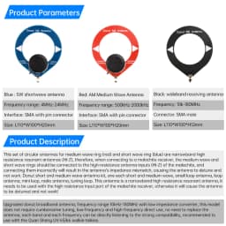 Mini Circle Antenna AM MW/SW Looping Antenna 4MHz-24MHz/500kHz-2000kHz/10k-180MHz Donut Medium Short Wave Antenna for Radio