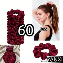 1/60/100/12/24pcs wine red Satin Hair Scrunchies Set For Women Elastic Ties Suitable Ponytail Casual Accessories Headwear Cute