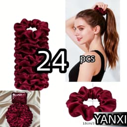 1/60/100/12/24pcs wine red Satin Hair Scrunchies Set For Women Elastic Ties Suitable Ponytail Casual Accessories Headwear Cute