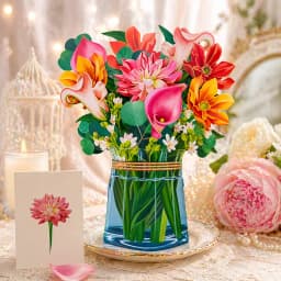 Premium 3D Pop Up Flower Bouquet Card Mothers Day Gift Valentines Day Anniversary Birthday Greeting Cards Thank You Wishes Gifts