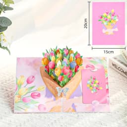 Premium 3D Pop Up Flower Bouquet Card Mothers Day Gift Valentines Day Anniversary Birthday Greeting Cards Thank You Wishes Gifts