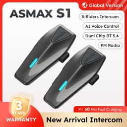 ASMAX S1 Helmet Bluetooth Headset, 50-Rider CloudTalk, Voice Control Motorcycle Intercom, FM Radio, ENC, IPX7 Waterproof