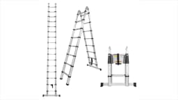 16.5FT(8.2ft+8.2ft)/5M Multi-Purpose Telescopic Aluminium Ladder,Extendable Folding Ladder, Non-Slip Steps, 150 kg Load Capacity