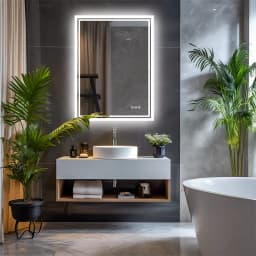 LUVODI LED Bathroom Mirror, Frameless Backlit Vanity Mirror, Dimmable 3-Color Light, Anti-Fog, Touch Sensor