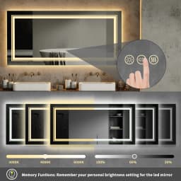 48"X24" LED Bathroom Mirror with Lights, Anti-Fog, Dimmable, Backlit + Front Lit, Lighted Bathroom Vanity Mirror Memory