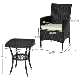 Outsunny Rattan Bistro Set Garden Chair Table Patio Outdoor, Black