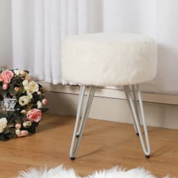 Voltsify White Round Plush Vanity Stool with Metal Legs Living Room Shoe Changing Stool Leisure Stool Furniture