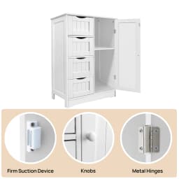 Bathroom Floor Cabinet Storage Organizer with 4 Drawers & 1 Door Free Standing Cupboard Unit White, w/Adjustable Shelf