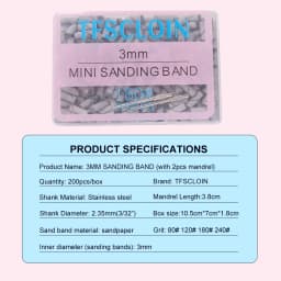 100/200PCS 3mm Nail Sanding Bands Set with Mandrel - 80/120/180/240 Grit Sandpaper For Nail Drill Bit Manicure Pedicure Salon