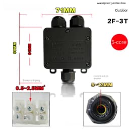 IP68 Outdoor Waterproof Junction Box – Black, 3 Way Mini Connector Box with PC Plastic and Terminal, Designed for Buried Wires