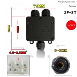 IP68 Outdoor Waterproof Junction Box – Black, 3 Way Mini Connector Box with PC Plastic and Terminal, Designed for Buried Wires