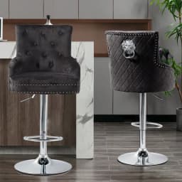 Luxury Velvet Swivel Bar Stools with Lion Knocker Upholstered Dining Chairs for Home Bar Table