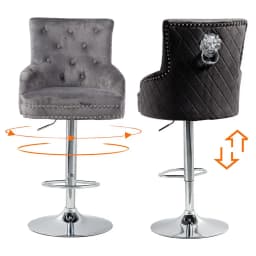 Luxury Velvet Swivel Bar Stools with Lion Knocker Upholstered Dining Chairs for Home Bar Table