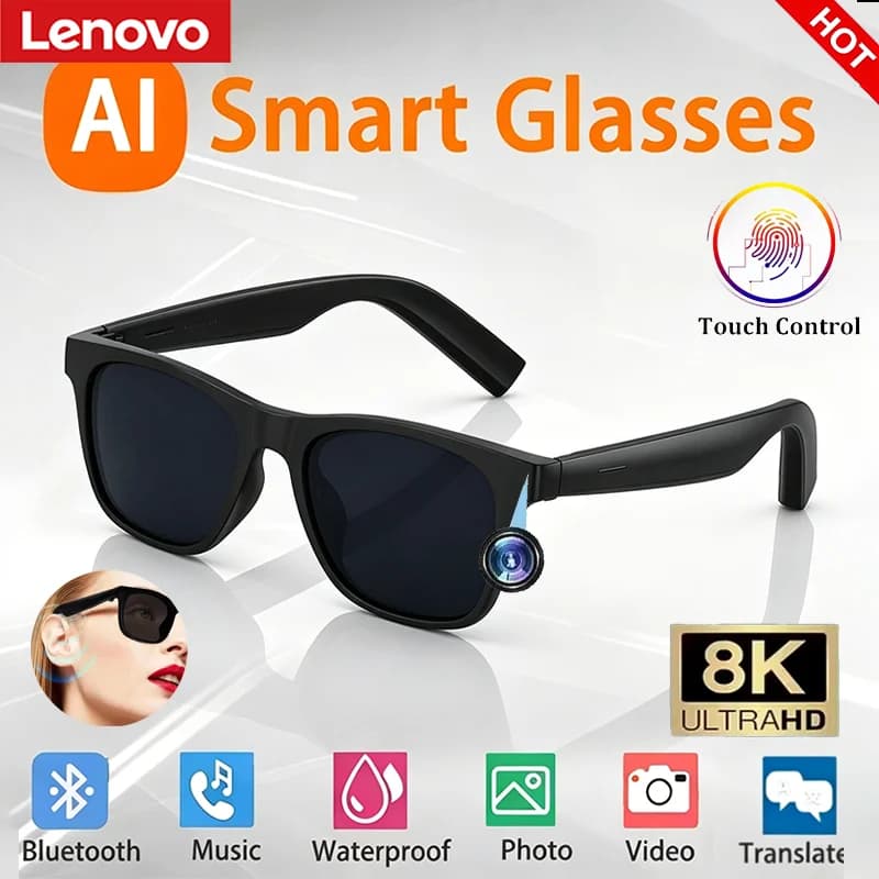 Lenovo AI Remote Control Touch Smart Glasses 8K HD Photo Camera Recording Translator Voice Assistant Music Bluetooth Sunglasses