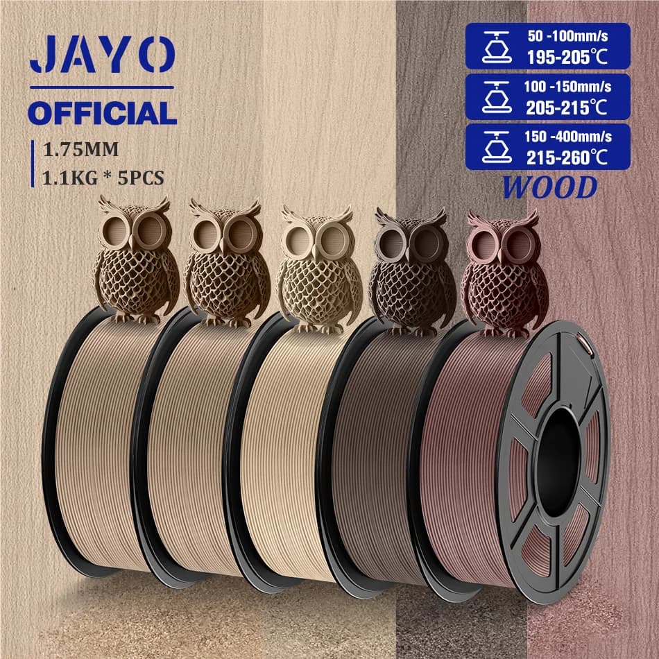 JAYO Wood PLA Filament 1.75mm 5Rolls Real Wood Fiber 3D Filament For FDM 3D Printers 15% Wood Fibers 3D printing Materials