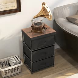 GOFLAME 3-Tier Fabric Dresser Fabric Nightstand w/ 3 Drawers & w/ Sturdy Metal Frame Black