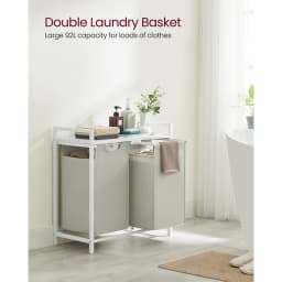 VASAGLE Laundry Basket, 2-Compartment, Pull-Out and Removable Laundry Bags,Metal Frame, 2 x 46L, 73 x 33 x 72 cm