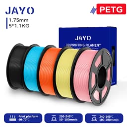 JAYO 3D PETG/PLA/PLA PLUS Filament 1.75mm PLA Filament 5 Rolls For Bambu FDM 3D Printer Neatly Wound 3D Printing Material for 3d
