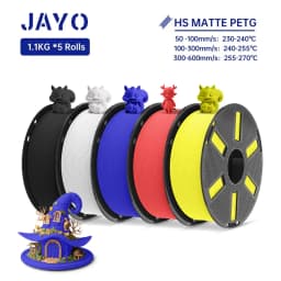 JAYO PETG 3D Filament 1.75MM High Speed PETG 3D Printer Filament 5Rolls High Flow Speedy Matte Effect 3D Printing Mateials