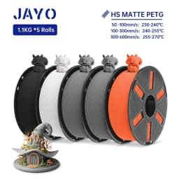JAYO PETG 3D Filament 1.75MM High Speed PETG 3D Printer Filament 5Rolls High Flow Speedy Matte Effect 3D Printing Mateials