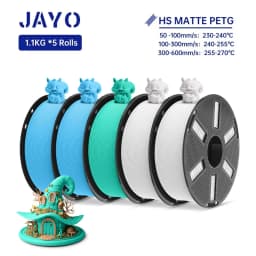 JAYO PETG 3D Filament 1.75MM High Speed PETG 3D Printer Filament 5Rolls High Flow Speedy Matte Effect 3D Printing Mateials