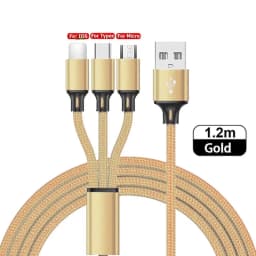 KADIXI 3 In 1 USB Fast Charging Cable Type C Micro IOS Multi Charger Cable for iPhone Huawei Samsung Nylon Braided Cord